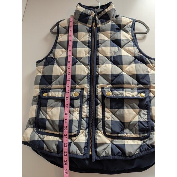 J Crew Excursion Vest Plaid Check Down Filled Quilted Fall Blue White Size S - Picture 13 of 13